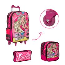 Kit Bolsa Escolar Feminina Barbie Carrinho Passeio Creche