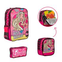 Kit Bolsa Escolar Feminina Barbie Passeio Creche Costas