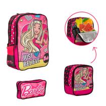 Kit Bolsa Escolar Feminina Barbie Passeio Creche Costas