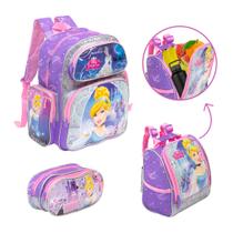 Kit Bolsa Escolar Feminina Cinderela Princesa Passeio Creche