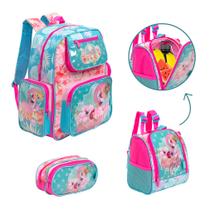 Kit Bolsa Escolar Feminina Flamingo Alça Costas Reforçada