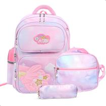 Kit Bolsa Escolar Feminina Grande Fofinha + Lancheira Termica e Estojo