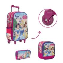 Kit Bolsa Escolar Feminina Princesas Rodinha Tam G Toys 2U