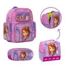 Kit Bolsa Escolar Feminina Princesinha Sofia Reforçada Rosa