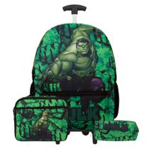 Kit Bolsa Escolar Grande Menino Hulk Carrinho Passeio Aulas