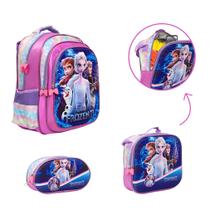 Kit Bolsa Escolar Infantil Frozen Costas Creche Pre Escola