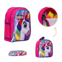 Kit Bolsa Escolar Infantil Unicórnio Lancheira Estojo Creche Kit Bolsa Escolar Infantil Unicórnio Lancheira Estojo Creche