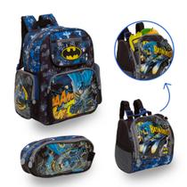 Kit Bolsa Escolar Masculina Batman Desenho Costas Reforçada