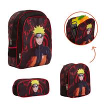 Kit Bolsa Escolar Masculina De Costas Naruto Estampada 3 Pçs