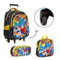 Kit Bolsa Escolar Masculina Dragon Ball Carrinho Resistente