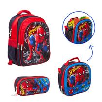 Kit Bolsa Escolar Masculina Homem Aranha Costas Reforçada