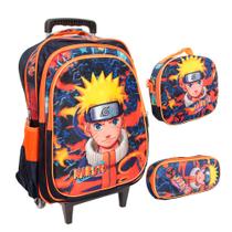Kit Bolsa Escolar Masculina Naruto Uzumaki Carrinho 3 Pçs