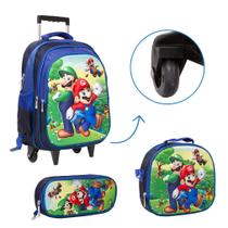 Kit Bolsa Escolar Masculina Super Mario Carrinho Reforçada