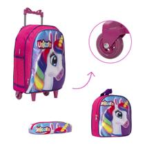 Kit Bolsa Escolar Menina Rodinhas Unicórnio Tam G Creche