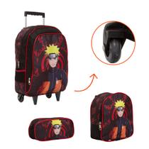 Kit Bolsa Escolar Menino Naruto Carrinho Passeio Creche