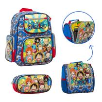 Kit Bolsa Escolar Menino One Piece Costas Passeio Aulas