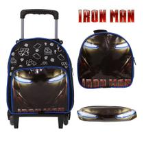 Kit Bolsa Escolar Rodinha Menino Iron Man Lancheira Estojo