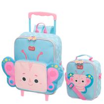 Kit Bolsa Escolar Rodinhas e Lancheira Térmica Infantil Borboleta Kit Bolsa Escolar Rodinhas e Lancheira Térmica Infantil Borboleta