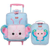 Kit Bolsa Escolar Rodinhas e Lancheira Térmica Infantil Borboleta Kit Bolsa Escolar Rodinhas e Lancheira Térmica Infantil Borboleta