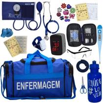 Kit Bolsa Estágio Aparelho de Pressão Esfigmomanometro Medidor de Glicemia Completo Enfermagem