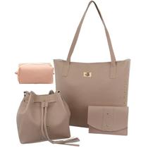 Kit Bolsa Feminina 4 Peças Com Sacola Média E Nécessaires Lançamento