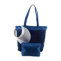 Kit Bolsa Feminina Azul e Viseira com Necessaire Emborrachada Praia Verão Kit Bolsa Feminina Azul e Viseira com Necessaire Emborrachada Praia Verão