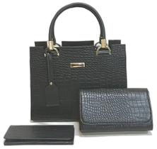 Kit Bolsa Feminina Castelo Croco Bege - 3 Itens