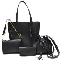 Kit Bolsa Feminina Completo 4 Peças Azul Claro Elegante com Bolsa Tote Transversal e Carteira