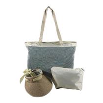 Kit Bolsa Feminina Creme e Viseira com Necessaire Emborrachada Praia Verão Kit Bolsa Feminina Creme e Viseira com Necessaire Emborrachada Praia Verão