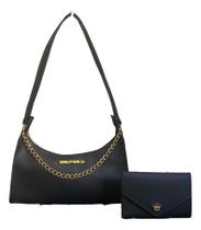 Kit Bolsa Feminina De Alça De Ombro E Carteira Preta Kit Bolsa Feminina De Alça De Ombro E Carteira Preta
