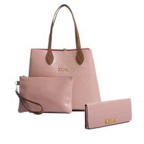 Kit Bolsa Feminina De Ombro Carteira e Necessaire Pequena Rosa