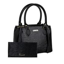Kit Bolsa Feminina Executiva Transversal + Carteira Mão Preta Lançamento Kit Bolsa Feminina Executiva Transversal + Carteira Mão Preta Lançamento