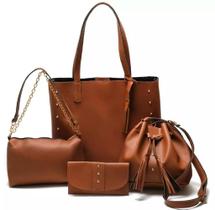 Kit bolsa feminina grande+ bolsa saco media+bolsa bau corrente + carteira 4 peças