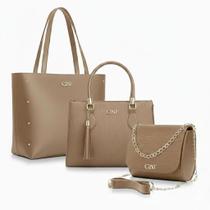 Kit Bolsa Feminina Grande De Ombro Transversal De Mão 3 Peças