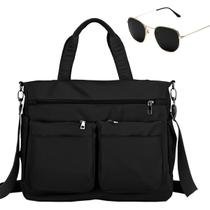 Kit Bolsa Feminina Grande Multiuso Transversal + Óculos De Sol Hexagonal