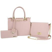 Kit Bolsa Feminina Grande + Tampa Média E Carteira