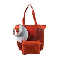 Kit Bolsa Feminina Laranja e Viseira com Necessaire Emborrachada Praia Verão Kit Bolsa Feminina Laranja e Viseira com Necessaire Emborrachada Praia Verão