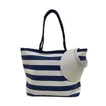 Kit Bolsa Feminina Listrada Azul e Viseira de Praia Verão Piscina Viagem Viajar Moda Linda