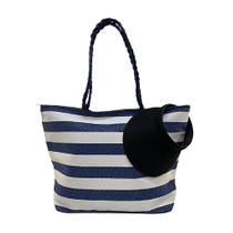 Kit Bolsa Feminina Listrada Azul e Viseira de Praia Verão Piscina Viagem Viajar Moda Linda