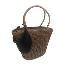 Kit Bolsa Feminina Marrom e Viseira Viagem Palha Sacola Moda Bag Rattan Grande