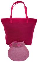 Kit Bolsa Feminina Neon Rosa Pink com Viseira de Praia Luxo Alça Piscina Viagem