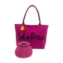 Kit Bolsa Feminina Rosa Pink e Viseira Viagem Verão Piscina Praia Premium