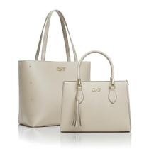 Kit Bolsa Feminina Sacola De Ombro Transversal De Mão Cor:Marfim