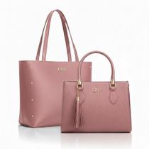 Kit Bolsa Feminina Sacola De Ombro Transversal De Mão Cor:Rosê