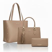 Kit Bolsa Feminina Sacola De Ombro Transversal De Mão E Carteira