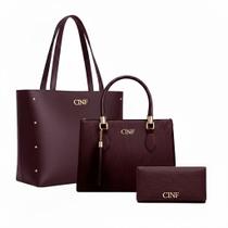 Kit Bolsa Feminina Sacola De Ombro Transversal De Mão E Carteira