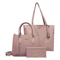 Kit Bolsa Feminina Sacola De Ombro Transversal De Mão E Carteira