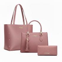 Kit Bolsa Feminina Sacola De Ombro Transversal De Mão E Carteira