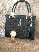 kit Bolsa Feminina SL Transversal de Ombro Tiracolo + Relógio Feminino com Pulseira
