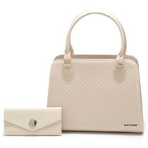 Kit Bolsa Feminina Tote + Carteira Bordado Alça Transversal